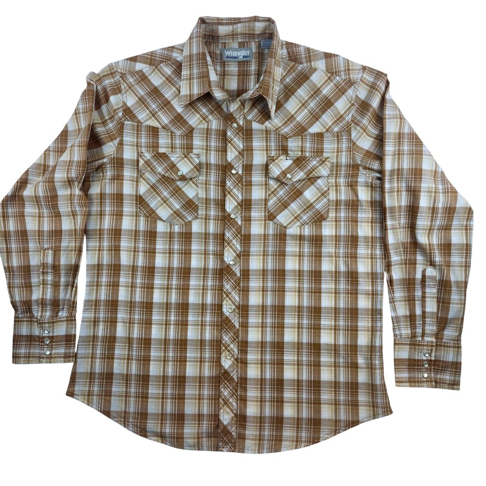 Wrangler Rancher Shirts Plaid Western Cowboy Long Sleeve Snap Front Shirt